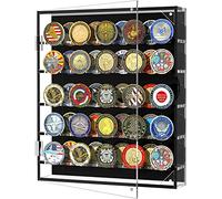 vitrina expositora pared monedas colecciones,exhibidor medallas militares,Soporte de Monedas de desafío Militar con estantes extraíbles y Puerta magnética, Caja de Monedas para 45 medallas Militares
