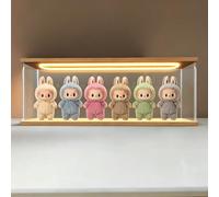 Vitrina Expositora Transparente Acrílico Luz LED, Madera 60x10x20cm | para Figuras Actión 20cm para LABUBU Colecciones Lego Coche, Caja Expositora de Metacrilato Soporte Expositor con Puerta