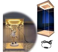 Vitrina Expositora Vitrina Iluminada de Acrílico Transparente, 20, 30, 40, 50 o 60 cm de Altura. Caja Protectora Antipolvo con Base de Madera. Gabinete para Coleccionar(20x20x40cm(8"x8"x16"))