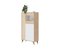 Habitdesign Vitrina con 3 Puertas, Bueffet para salón, Modelo Kikua Plus, Acabado en Blanco Artik y Roble Canadian, Medidas: 77 cm (Ancho) x 142 cm (Alto) x 33 cm (Fondo)