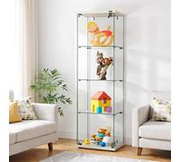 Vitrina Moderna de Cristal - Armario de Colección con 4 Capas, 1 Puerta y Cerradura, 5 mm Vidrio Templado Transparente de Pie para Sala de Estar, Dormitorio