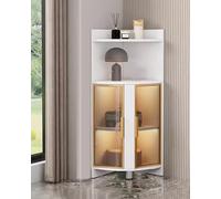 Vitrina moderna de cristal independiente con luces para dormitorio, oficina, color blanco y dorado, 120 cm de altura