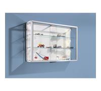 Vitrina mural marco de aluminio, anodizado en plata, 2 baldas de cristal