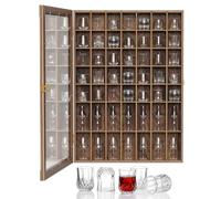 Vitrina para 49 vasos chupito con estante extraíble, caja sombra montada pared, cerradura UV, puerta acrílica, armario exhibición madera