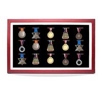 Vitrina para medallas, marco de exhibición de 15 medallas, ideal para corredores, maratones, ganadores de RECE, fútbol, gimnasia y deportes (madera roja)
