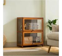 Vitrina, puertas acrílicas, almacenamiento de bambú, 2 niveles Curio, estantería, vidrio negro, estantes de almacenamiento, vitrina de juguetes para figuras