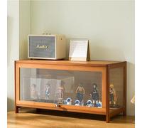 Vitrina, puertas acrílicas, almacenamiento de bambú, 2 niveles Curio, estantería, vidrio negro, estantes de almacenamiento, vitrina de juguetes para figuras