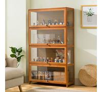 Vitrina, puertas acrílicas, almacenamiento de bambú, 2 niveles Curio, estantería, vidrio negro, estantes de almacenamiento, vitrina de juguetes para figuras