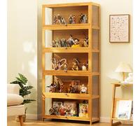 Vitrina, puertas acrílicas, almacenamiento de bambú, 2 niveles Curio y librería, estantes de almacenamiento de vidrio, vitrina de juguetes para figuras