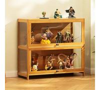 Vitrina, puertas acrílicas, almacenamiento de bambú, 2 niveles Curio y librería, estantes de almacenamiento de vidrio, vitrina de juguetes para figuras