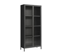 Vitrina säkylä con 2 puertas y 4 estantes cristal acanalado y acero 180 x 80 x 35 cm - negro y translúcido [en.casa]