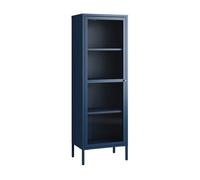 [en.casa] Vitrina Säkylä Aparador para Salón Mueble Auxiliar para Comedor Cocina Dormitorio con Puerta de Cristal y 4 Compartimentos Acero 150 x 50 x 35 cm - Azul Marino y Translúcido