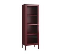 [en.casa] Vitrina Säkylä Aparador para Salón Mueble Auxiliar para Comedor Cocina Dormitorio con Puerta de Cristal y 4 Compartimentos Acero 150 x 50 x 35 cm - Rojo Bordeos y Translúcido