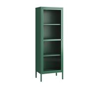 [en.casa] Vitrina Säkylä Aparador para Salón Mueble Auxiliar para Comedor Cocina Dormitorio con Puerta de Cristal y 4 Compartimentos Acero 150 x 50 x 35 cm - Verde Abeto y Translúcido