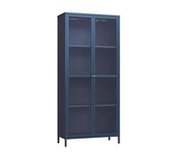 Vitrina säkylä con puerta de cristal 3 estantes 180x80x35 cm azul marino [en.casa]