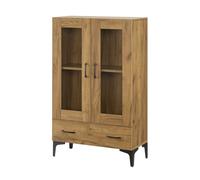 Vitrina søndersø con 2 puertas estante cristal y aglomerado 115 x 70 x 31 cm - efecto roble y negro [en.casa]