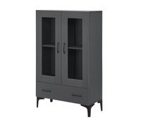 Vitrina søndersø con 2 puertas estante cristal y aglomerado 115 x 70 x 31 cm - gris oscuro y negro [en.casa]