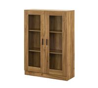 [en.casa] Vitrina con 3 Compartimentos Aparador con 2 Puertas Mueble Auxiliar para Salón Comedor Oficina Cristal Aglomerado 115 x 80 x 31 cm - Efecto Roble