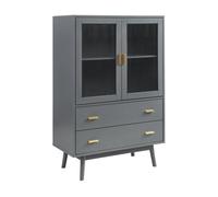[en.casa] Vitrina Susa Aparador para salón con Estante 2 Cajones 2 Puertas de Cristal Mueble Auxiliar para Comedor Oficina MDF Patas de Pino 120 x 80 x 40 cm - Gris