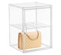 Vitrina transparente para cartera, organizador de bolso de armario, caja de almacenamiento apilable con puerta magnética para cartera y embrague