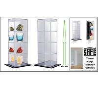 Safe Vitrina acrílica torre 5111 4 niveles con respaldo espejo 605x210x155 mm