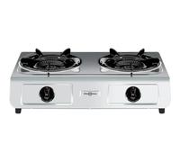 Vitrokitchen 260IB - Hornillo de Gas, Gas Butano o Propano, Encendido Piezoeléctrico, Acero inoxidable, Encimera, 2 Quemadores de Triple Corona Tipo Ciclón - Uso Exterior, Pies Antideslizantes. Ideal