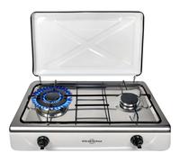 Vitrokitchen - Hornillo de Gas Butano o Propano | 2 Quemadores (1 Triple Corona 3,6 KW) | Encimera Acero Inoxidable Con Tapa Metálica | Uso Exterior | Pies Antideslizantes. Ideal para Cocinar en el