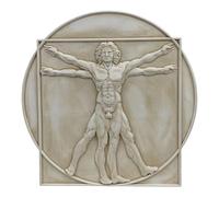 Vitruvian Man - Placa de pared de piedra fundida de Leonardo da Vinci, escultura griega hecha a mano, 13 pulgadas, alivio de arte renacentista clásico
