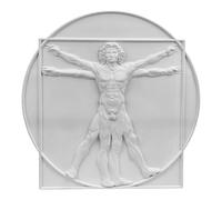 Vitruvian Man - Placa de pared de piedra fundida de Leonardo da Vinci, escultura griega hecha a mano, 33 cm, relieve clásico renacentista, color blanco