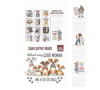 Vitsrisea Calendario de pared, Organizador Anual Divertidos de Perros con Semanal, Visualización mensual de programación en pizarra para organización académica trabajo de oficina vacaciones y oficinas