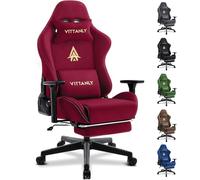 Vittanly silla de gaming lujosa oficina ante sintético ergonómica escritorio reposapiés, reposacabezas cojín lumbar reposabrazos 3D respaldo 90-155° rojo vino