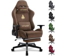 Vittanly Silla de gaming, lujosa silla de oficina de ante sintético, silla ergonómica de escritorio con reposapiés, reposacabezas y cojín lumbar, reposabrazos 3D, respaldo de 90-155°, color marrón