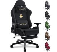 Vittanly Silla de gaming, lujosa silla de oficina de ante sintético, silla ergonómica de escritorio con reposapiés, reposacabezas y cojín lumbar, reposabrazos 3D, respaldo de 90-155°, color negro