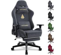 Vittanly Silla ergonómica para computadora con reposacabezas y soporte lumbar, silla de PC con reposabrazos ajustables y reposapiés para juegos u oficina, color gris