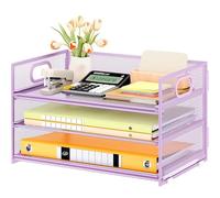 VITVITI Organizador de Escritorio, Bandeja para Cartas de 3 Niveles y 1 Bandeja para Cartas Deslizante, Malla Papel Organizador, Archivo Estantería para Oficina Casa Accesorios - Morado