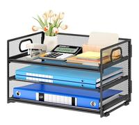 VITVITI Organizador de Escritorio, Bandeja para Cartas de 3 Niveles y 1 Bandeja para Cartas Deslizante, Malla Papel Organizador, Archivo Estantería para Oficina Casa Accesorios - Negro