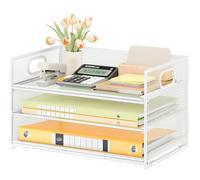 VITVITI Organizador de Escritorio, Bandeja para Cartas de 3 Niveles y 1 Bandeja para Cartas Deslizante, Malla Papel Organizador, Archivo Estantería para Oficina Casa Accesorios - Blanco