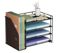 VITVITI Organizador de Escritorio, Bandeja para Cartas de 4 Niveles, Soporte para Archivos con Coleccionista de Pie, Organizador de Oficina para Archivador de Documentos A4, Revistero - Negro
