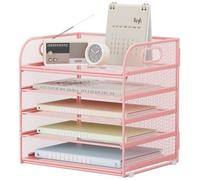 VITVITI Organizador de Escritorio, Bandeja para Cartas de 5 Niveles, Soporte apilable, Compartimentos con asa, Material de Oficina para Bandeja de Documentos A4, Papel, Libro, Revista - Rosa