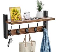 VITVITI Perchero de pared con estante, 5 ganchos de metal, organizador de entrada de doble capa para abrigos, sombreros, bolsas y artículos esenciales diarios, marrón rústico, perfecto para pasillo