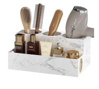 VITVITI Soporte para Secador de Pelo y Plancha con 4 Ranuras, Bandeja de Almacenaje de Maquillaje para el Cuarto de Baño, Tocador, Mostrador de Cocina - Mármol Blanco
