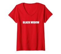 Viuda Negra Camiseta Cuello V, Mujer, Rojo, M