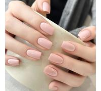 Viugex 24 Piezas Rose Nude Uñas Postizas Cortas Cuadradas, Francesa Color Sólido Press on Nails, Naturales Reutilizables Acrílicas Cubierta Completa Uñas Artificiales para Mujeres Manicura Decoración