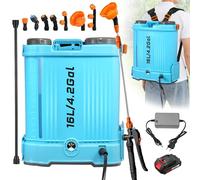Viugreum 16L 21V Pulverizador de Mochila Eléctrico, Pulverizador de Jardín Eléctrico con 7 Boquillas de Nebulización, Lanza Telescópica y Correa Ajustable para Riego, Irrigación y Mantenimiento