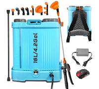 Viugreum 16L Pulverizador de Mochila Eléctrico, 21V Pulverizador de Jardín Eléctrico con 7 Boquillas de Nebulización, Lanza Telescópica y Correa Ajustable para Riego, Irrigación y Mantenimiento