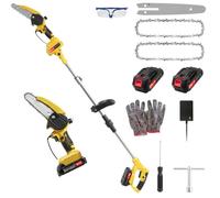 Viugreum 2-en-1 Mini Motosierra y Cortasetos a Batería, con 2 * 2000mAh Baterías, Motosierra Electrica con Pértiga Telescópica, Vástago Telescópico 1.5-1.72m, Sierra Cadena, Corte Madera & Poda Ramas
