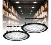 Viugreum 2 PACK UFO LED 100W, Foco LED de Exterior 100W, Lámpara de Alta Bahía 10000LM, Blanco Frío 6500K, Lámpara Industrial IP65 Impermeable,Campana Led Industrial para Garaje/Fábrica/Taller