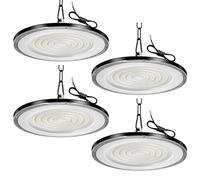 Viugreum 4 Paquetes de UFO LED 200W, Proyector LED exterior 20000LM, Blanco Frío 6500K, AC 85-265V IP65 Impermeable Iluminación de Taller, Led Industrial UFO con Cadena para Fábrica Taller Gimnasio