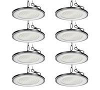 Viugreum 8 Paquetes de UFO LED 200W, Proyector LED exterior 20000LM, Blanco Frío 6500K, AC 85-265V IP65 Impermeable Iluminación de Taller, Led Industrial UFO con Cadena para Fábrica Taller Gimnasio