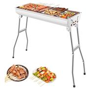 Viugreum Barbacoa de Carbón y Leña, Barbacoa Portátil Plegable de Carbón, Acero Inoxidable 410, con Malla Metálica, Barbacoa para Picnic, Barbacoa de Acero para Jardín Camping Terraza